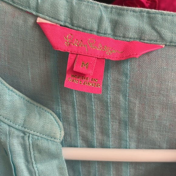 Lilly Pulitzer Blue 3/4 Sleeve Pleated Sarasota linen Tunic like new - Picture 5 of 5